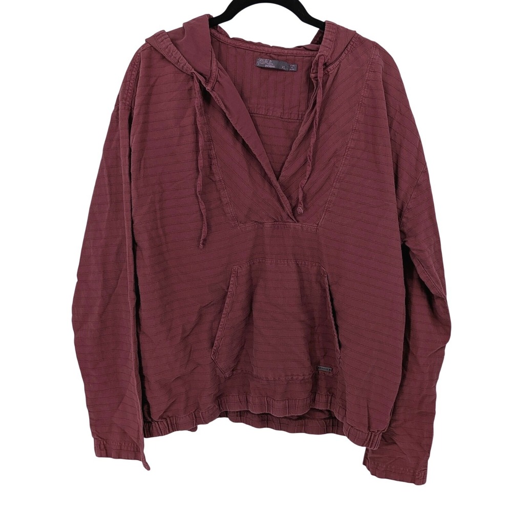 Prana Pullover Hoodie Womens XL Maroon Red Textured Stripe Beach Gorpcore Top